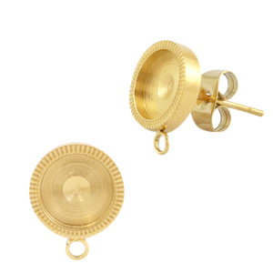 Polaris Steel Ohrringe aus Stainless Steel mit Fassung f&uuml;r 7mm Cabochon (mit &Ouml;se) Gold