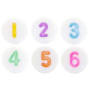 Buchstaben Perlen aus Acryl Mix Zahlen Multicolour-Weiss