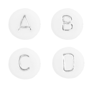 Buchstaben Perlen aus Acryl Mix Weiss-silber