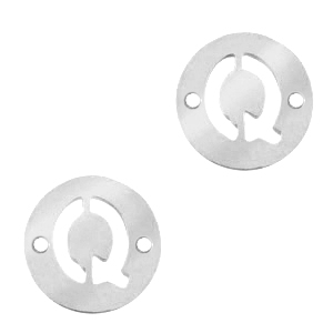 Stainless Steel - Rostfreiem Stahl Anh&auml;nger Zwischenst&uuml;ck rund 10mm Initial coin Q Silber