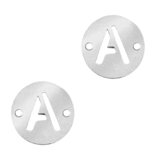 Stainless Steel - Rostfrei Stahl Anh&auml;nger Zwischenst&uuml;ck 10mm Initial coin A Silber