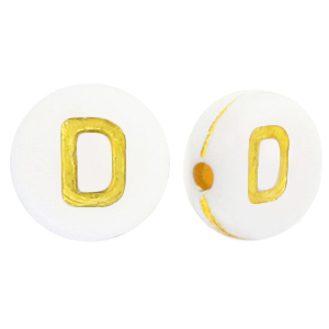 Buchstaben Perlen aus Acryl D White-gold