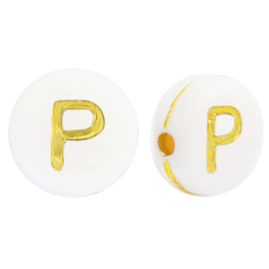 Buchstaben Perlen aus Acryl P White-gold