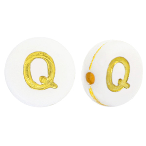 Buchstaben Perlen aus Acryl Q White-gold