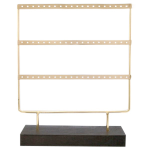 Schmuckdisplay f&uuml;r Ohrringe drei Reihen mit Holz St&auml;nder Dark brown-gold