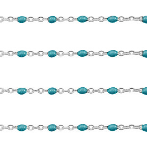 Stainless Steel - Rostfrei Stahl Schmuckzubeh&ouml;r Gliederkette 1mm Pretty peacock blue-silber