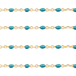 Stainless Steel - Rostfrei Stahl Schmuckzubeh&ouml;r Gliederkette 1mm Pretty peacock blue-gold