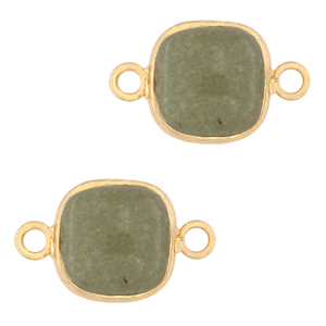 Naturstein Anh&auml;nger Zwischenst&uuml;ck 12x12mm Grayed jade green-gold