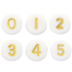 Buchstaben Perlen aus Acryl Mix Zahlen White-gold