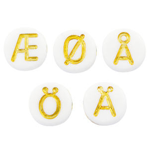Buchstaben Perlen aus Acryl Mix Diakritische Zeichen White-gold