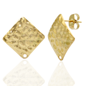 Ohrringe aus Stainless Steel - Rostfreiem Stahl Ohrstecker Quadrat geh&auml;mmert mit &Ouml;se Gold