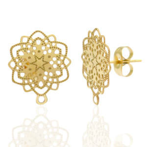 Ohrringe aus Stainless Steel - Rostfreiem Stahl Ohrstecker Bohemian Blume mit &Ouml;se Gold