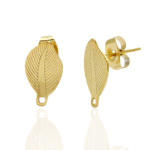 Ohrringe aus Stainless Steel - Rostfreiem Stahl Ohrstecker Blatt mit &Ouml;se Gold