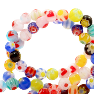 Millefiori-Perlen rund Blume 4mm Multicolour