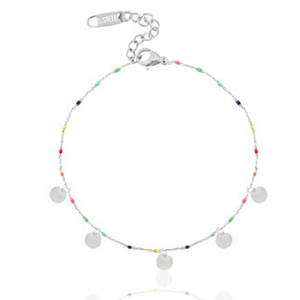 Fusskettchen aus Stainless Steel - Rostfreiem Stahl Regenbogen M&uuml;nzen Silber-Multicolour