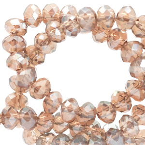 Top Glas Facett Perlen 3x2mm rondellen Champagne beige-pearl shine coating