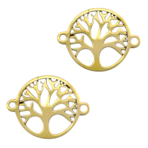 Stainless Steel - Rostfrei Stahl Anh&auml;nger/Zwischenst&uuml;ck Tree of Life Gold