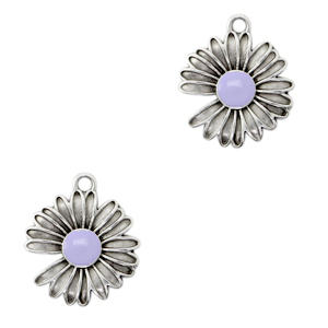 Metall Anh&auml;nger DQ G&auml;nsebl&uuml;mchen Antik silber-lilac purple (Nickelfrei)