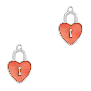 Resin Anh&auml;nger Schloss Herz Silver-coral red