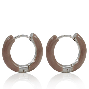 Ohrringe aus Stainless Steel - Rostfreiem Stahl Creolen Enamel 16mm Rosewood brown-silver