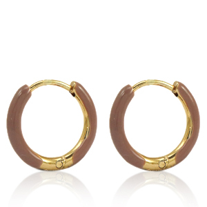 Ohrringe aus Stainless Steel - Rostfreiem Stahl Creolen Enamel 14mm Russet brown-gold