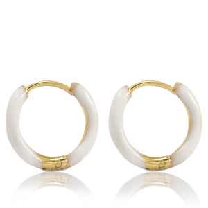 Ohrringe aus Stainless Steel - Rostfreiem Stahl Creolen Enamel 17mm White-gold