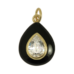 Brass TQ Metall Anh&auml;nger Tropfen Zirkonia Black-gold
