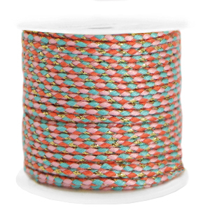 Trendy Kordel geflochten 2mm Gold-light pink turquoise