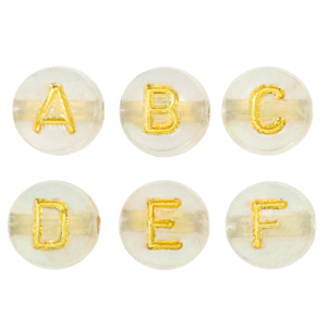 Buchstaben Perlen aus Acryl Gold transparent