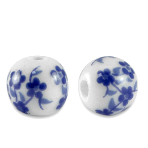 Perlen Keramik 6mm White-Delft blue