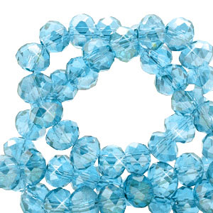 Top Glas Facett Perlen 6x4 mm rondellen Lagoon blue-pearl shine coating