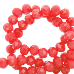 Top Glas Facett Perlen 6x4mm rondellen Vermilion red-pearl shine coating