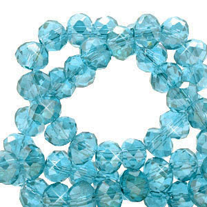 Top Glas Facett Perlen 3x2 mm rondellen Lagoon blue-pearl shine coating