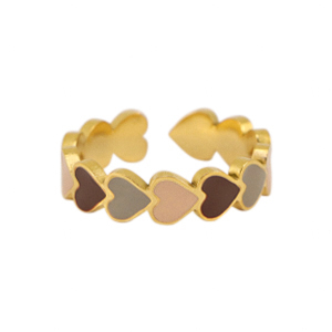Ringe aus Stainless Steel - Rostfreiem Stahl Enamel Herz Multicolour grey-gold