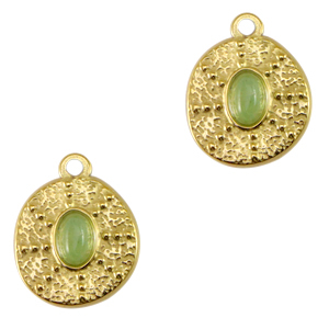 Stainless Steel - Rostfrei Stahl Anh&auml;nger irregular mit Naturstein Gold-honeydew green