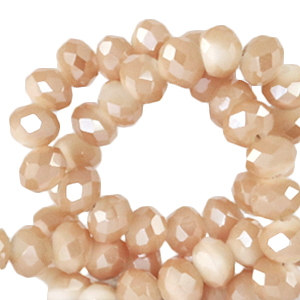 Top Glas Facett Perlen 6x4 mm rondellen Peachy beige-half gold shine coating