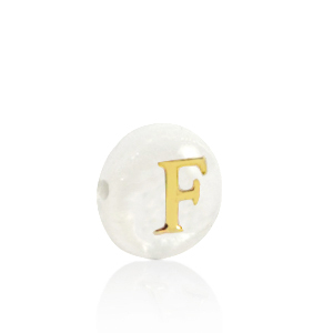 Muschel-Perlen S&uuml;&szlig;wasserperlmutt Buchstaben F Gold-white (Naturliche Farbe Muschel)