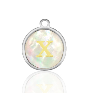 Stainless Steel - Rostfrei Stahl Anh&auml;nger 12mm shell initial X White (Naturliche Farbe Muschel)-silver