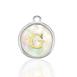 Stainless Steel - Rostfrei Stahl Anh&auml;nger 12mm shell initial G White (Naturliche Farbe Muschel)-silver