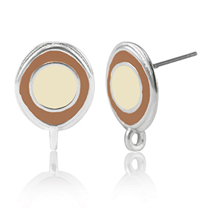 Metall Zubeh&ouml;r DQ Ohrringe mit &Ouml;se Antik silber-ivory white-brown (Nickelfrei)