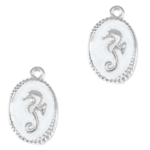 Metall Anh&auml;nger DQ Seepferdchen Antik silber-pearl white (nikkelvrij)