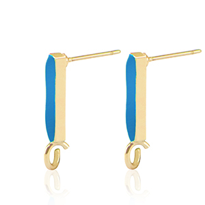 Metall Zubeh&ouml;r DQ Ohrstecker Bar Gold-petrol blue (Nickelfrei)
