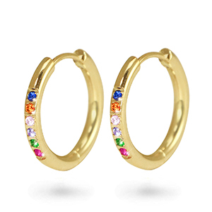 Ohrringe aus Stainless Steel - Rostfreiem Stahl Creolen Zirkonia 17mm Gold