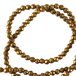 Top Glas Facett Perlen rund 2mm Antique gold metallic-pearl shine coating