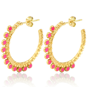 Ohrringe aus Stainless Steel - Rostfreiem Stahl Creolen 30mm Gold-magenta