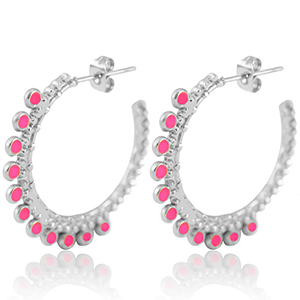 Ohrringe aus Stainless Steel - Rostfreiem Stahl Creolen 30mm Silver-magenta