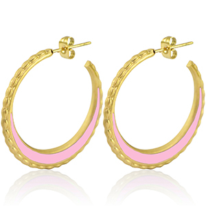 Ohrringe aus Stainless Steel - Rostfreiem Stahl Creolen 30mm Gold-light pink