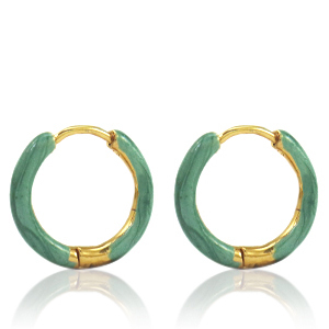 Ohrringe aus Stainless Steel - Rostfreiem Stahl Creolen Enamel 17mm Persian green-gold