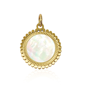Stainless Steel - Rostfrei Stahl Anh&auml;nger Muschel Salzwasserperlmutt 12mm Gold-white (Naturliche Farbe Muschel)
