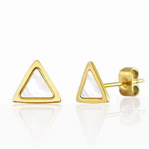 Ohrringe / Ohrstecker aus Stainless Steel - Rostfreiem Stahl Dreieck Gold-pearl white